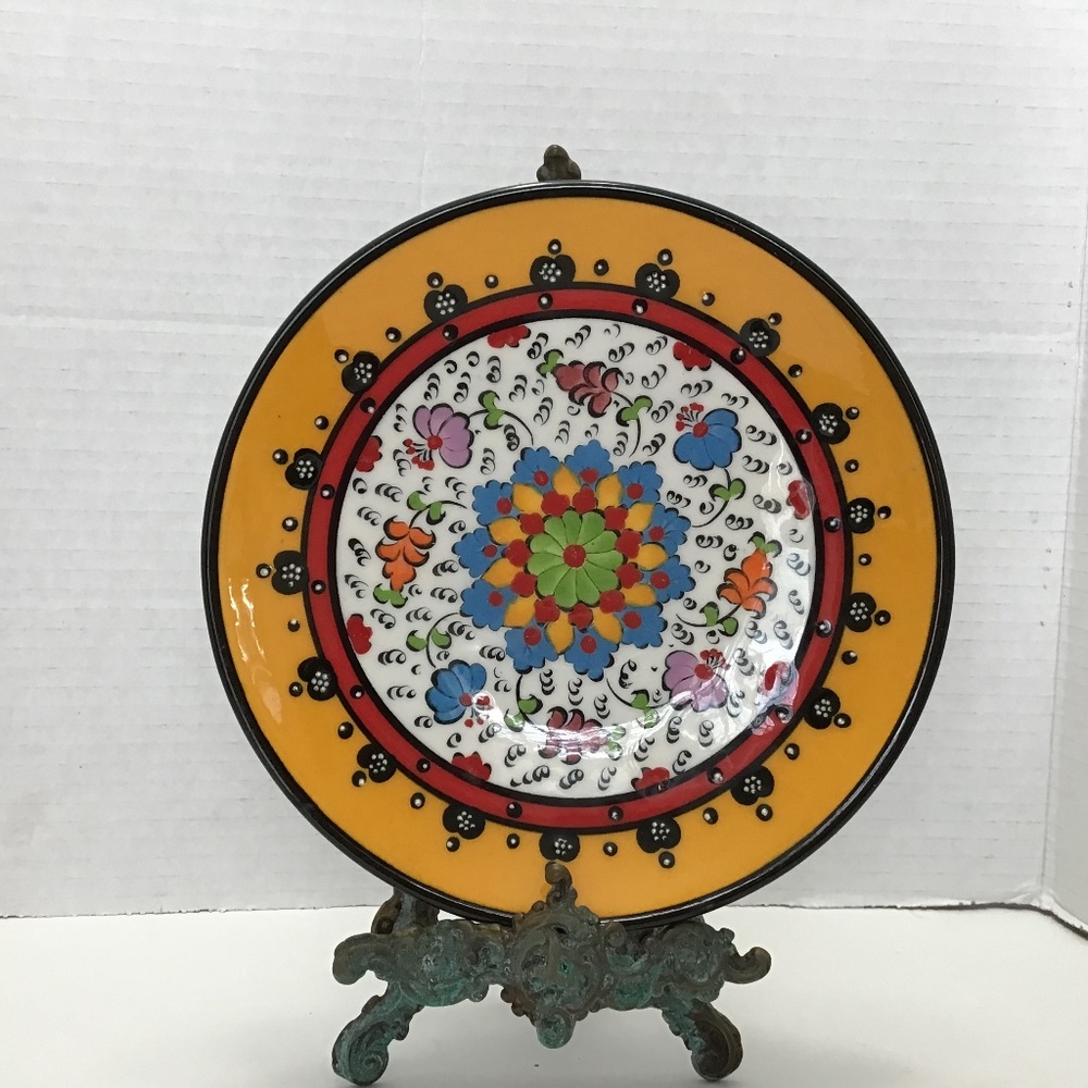 Multicolour Hand Painted Ceramic Plate from Turkey Signed